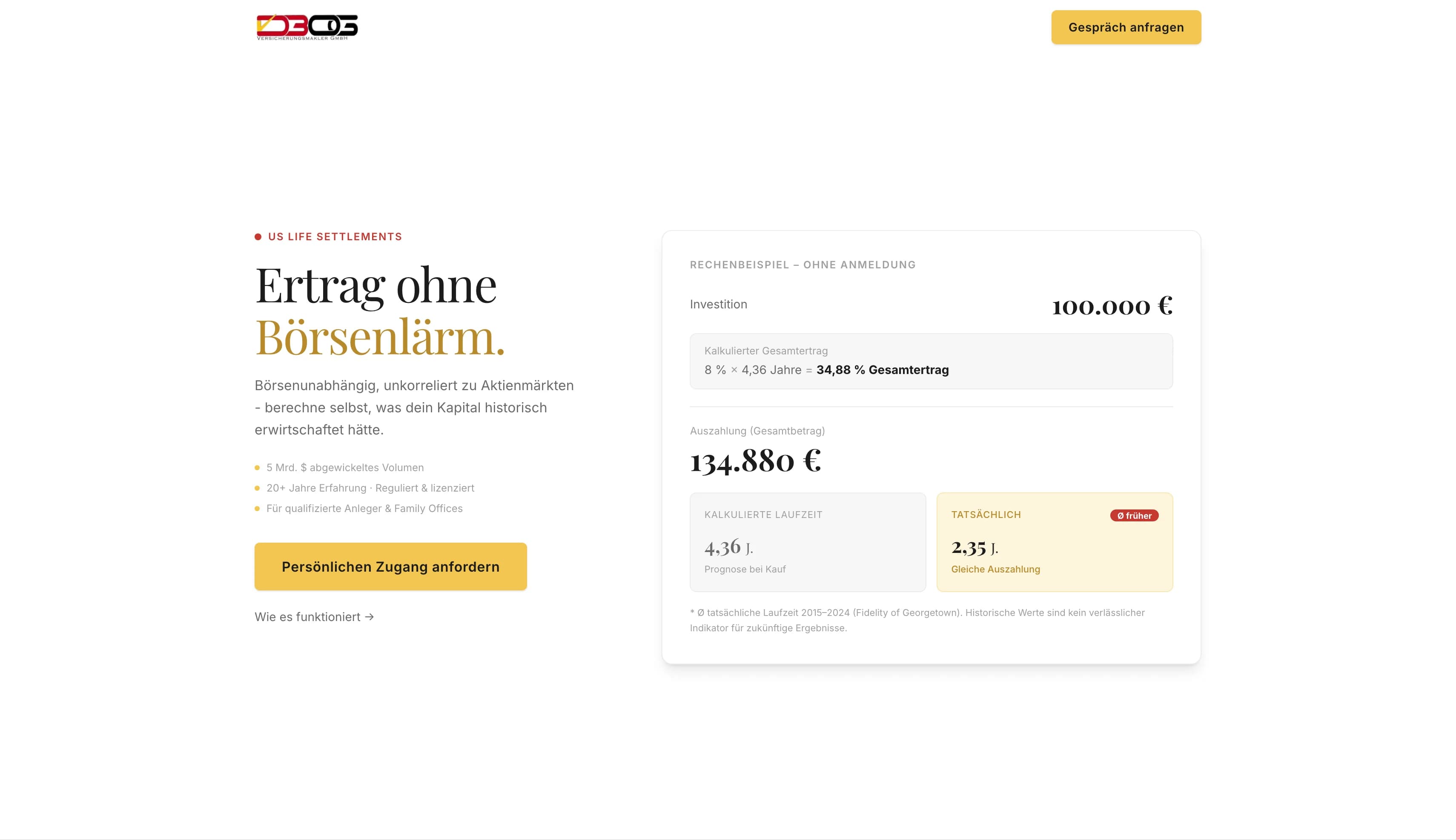 Fokussiertes Webdesign für den Anlagefunnel von DBOG